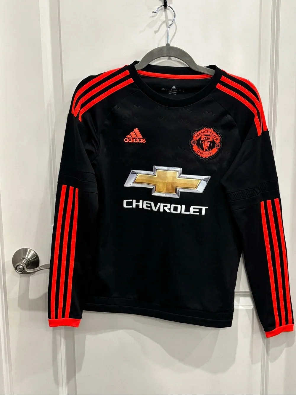 adidas Black and Red Manchester United Long Sleeve Jersey